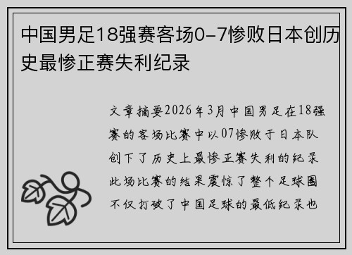 中国男足18强赛客场0-7惨败日本创历史最惨正赛失利纪录